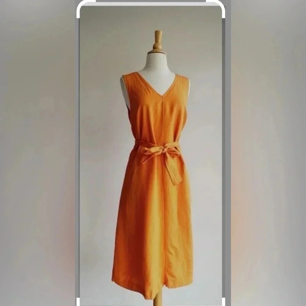 ANN TAYLOR PETITE | Orange Linen Blend Midi Dress | SP NWT